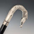 Italian Vintage Black Shaft Sterling Silver Horsehead Handle Walking Stick, 82cm