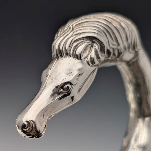 Italian Vintage Black Shaft Sterling Silver Horsehead Handle Walking Stick, 82cm