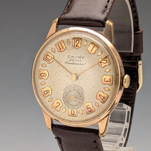 1950s Swiss Cauny men's wristwatch, 15 jewels, gold-plated case, in good working order