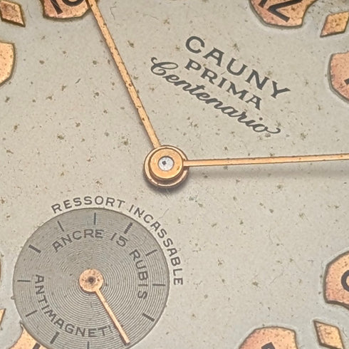 1950s Swiss Cauny men's wristwatch, 15 jewels, gold-plated case, in good working order