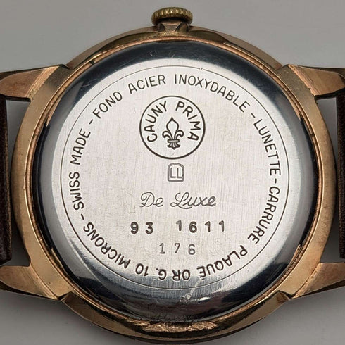 1950s Swiss Cauny men's wristwatch, 15 jewels, gold-plated case, in good working order