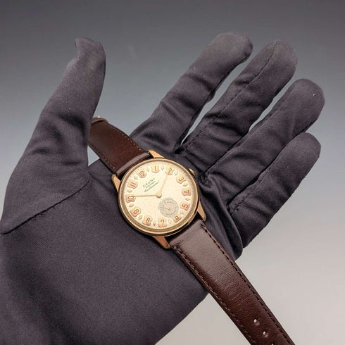 1950s Swiss Cauny men's wristwatch, 15 jewels, gold-plated case, in good working order