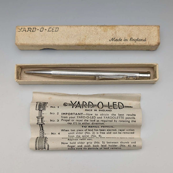 British Vintage Yard O' Red Rhodium Plated Push-On Mechanical Pencil with Paper Box and Instructions