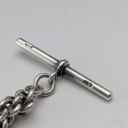 英国アンティーク 純銀製 ダブルアルバートチェーン 43g 純銀メダルフォブ