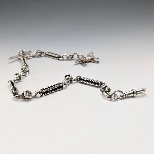 英国アンティーク ファンシーリンク 純銀製アルバートチェーン 46g ドッグフォブ