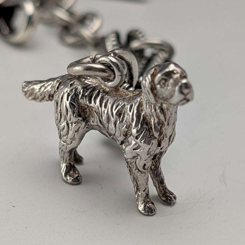 Antique British Fancy Link Sterling Silver Albert Chain, 46g, Dog Fob