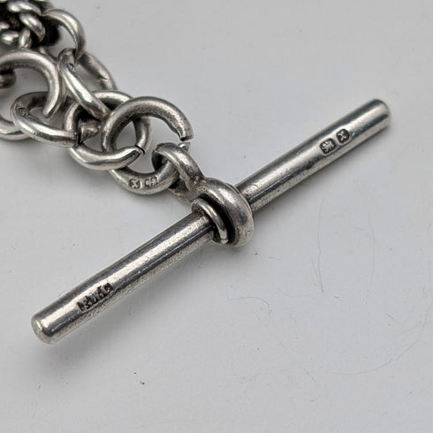 英国アンティーク ファンシーリンク 純銀製アルバートチェーン 46g ドッグフォブ