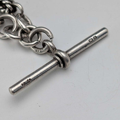 Antique British Fancy Link Sterling Silver Albert Chain, 46g, Dog Fob