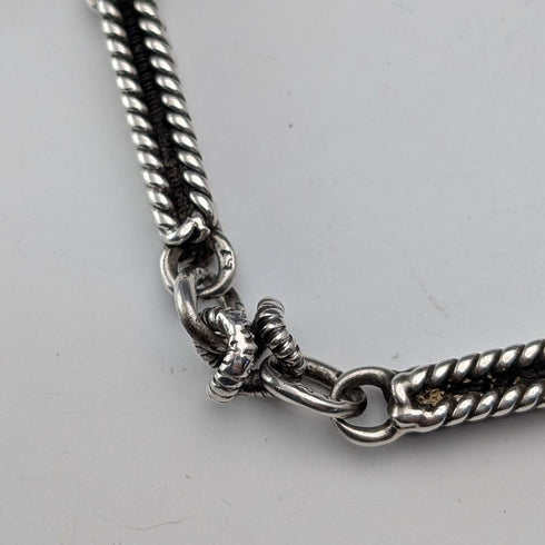 Antique British Fancy Link Sterling Silver Albert Chain, 46g, Dog Fob