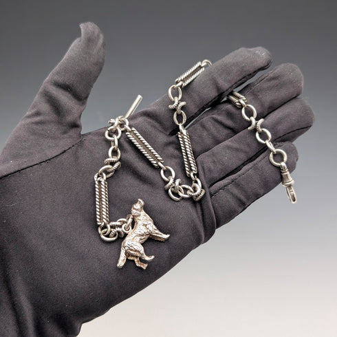 英国アンティーク ファンシーリンク 純銀製アルバートチェーン 46g ドッグフォブ