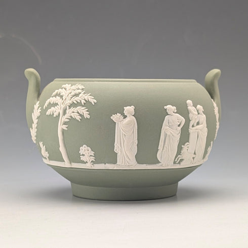 1978年 英国ヴィンテージ ウェッジウッド グリーンジャスパーウェア製 シュガーボウル ※蓋無し