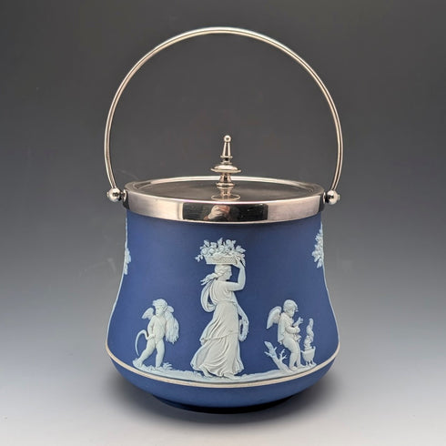 古董英國韋奇伍德餅乾桶 Jasperware 皇家藍色