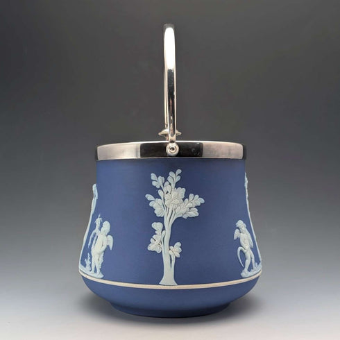 Antique British Wedgwood Biscuit Barrel Jasperware Royal Blue