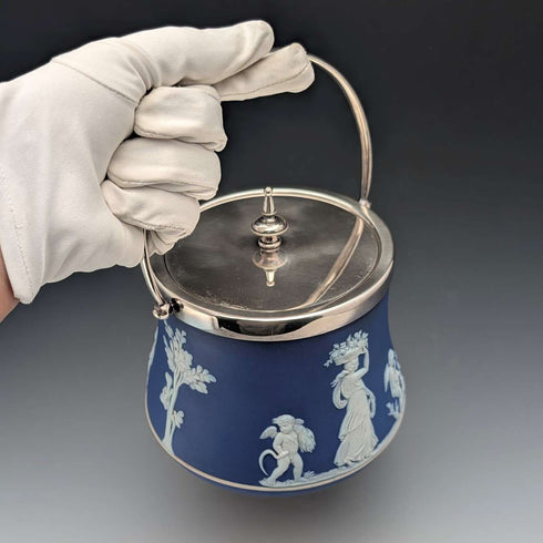 Antique British Wedgwood Biscuit Barrel Jasperware Royal Blue