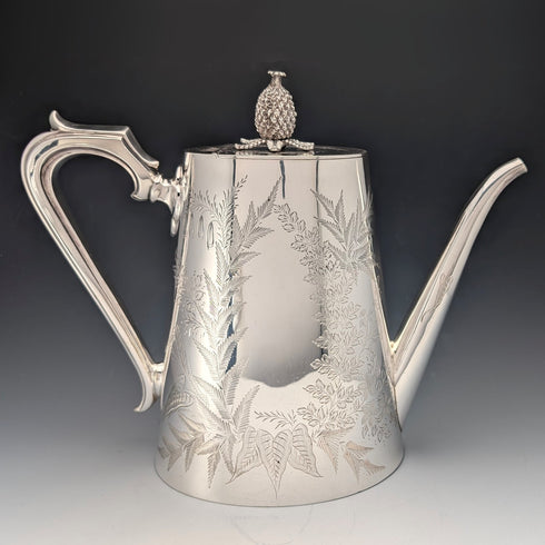 Antique British silver plate coffee pot, circa 1887, Mappin & Webb