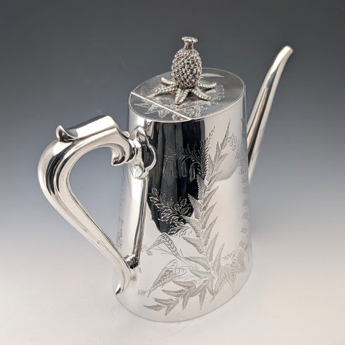Antique British silver plate coffee pot, circa 1887, Mappin & Webb
