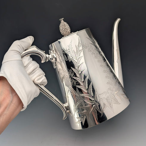 Antique British silver plate coffee pot, circa 1887, Mappin & Webb