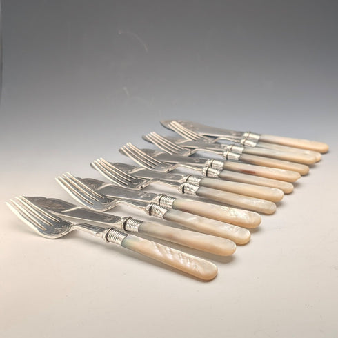 6-Pair British Antique Mother-of-Pearl Dessert Cutlery, Circa 1924, Barker Bros