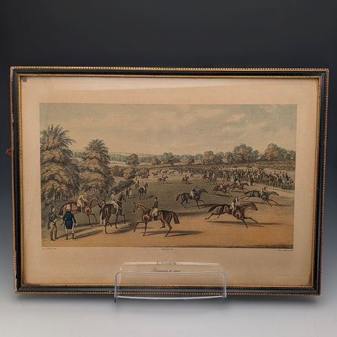 英国アンティーク 額入りプリント 競走馬 ジェームズ・ポラード 『EPSOM Preparing to start』