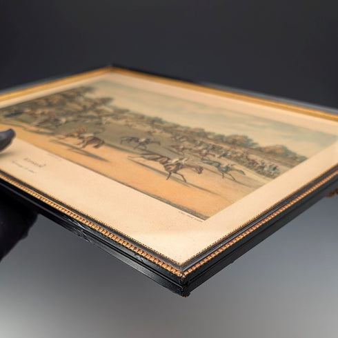 英国アンティーク 額入りプリント 競走馬 ジェームズ・ポラード 『EPSOM Preparing to start』