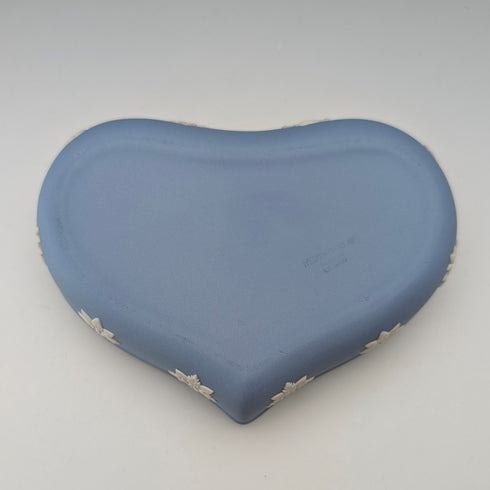 Vintage British Wedgwood Jasperware Heart-Shaped Trinket Box, Pale Blue, with Box and Instructions