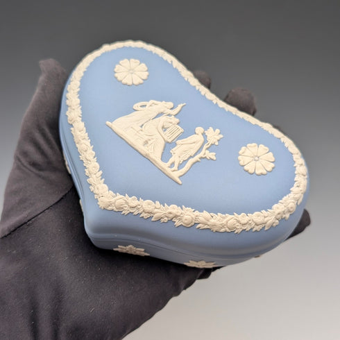 Vintage British Wedgwood Jasperware Heart-Shaped Trinket Box, Pale Blue, with Box and Instructions