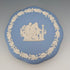 Vintage British Wedgwood Jasperware Round Lidded Box in Pale Blue with Box and Instructions