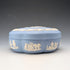 Vintage British Wedgwood Jasperware Round Lidded Box in Pale Blue with Box and Instructions