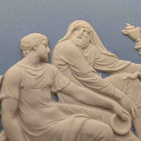 Vintage British Wedgwood Jasperware Round Lidded Box in Pale Blue with Box and Instructions