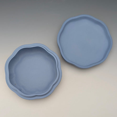 Vintage British Wedgwood Jasperware Round Lidded Box in Pale Blue with Box and Instructions