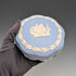 Vintage British Wedgwood Jasperware Round Lidded Box in Pale Blue with Box and Instructions