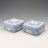 Vintage British Wedgwood Jasperware Square Lidded Boxes, Pair, Pale Blue