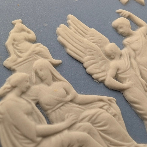 Vintage British Wedgwood Jasperware Square Lidded Boxes, Pair, Pale Blue