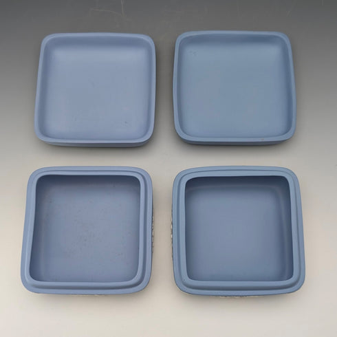 Vintage British Wedgwood Jasperware Square Lidded Boxes, Pair, Pale Blue
