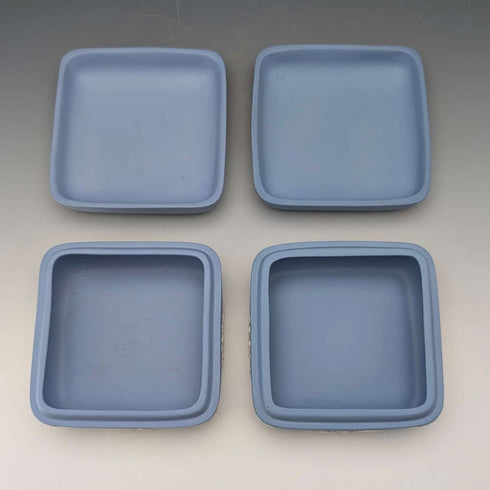 Vintage British Wedgwood Jasperware Square Lidded Boxes, Pair, Pale Blue