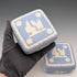 Vintage British Wedgwood Jasperware Square Lidded Boxes, Pair, Pale Blue