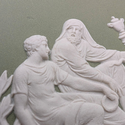 Vintage British Wedgwood Jasperware Round Lidded Boxes, Pair, Sage Green