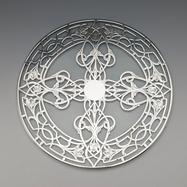Early 20th Century US Silver Overlay Large Trivet, 20cm Diameter