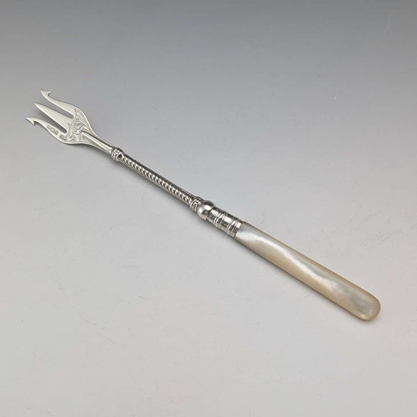 1900年 英国アンティーク 白蝶貝ハンドル 純銀ブレード 小型フォーク William Devenport