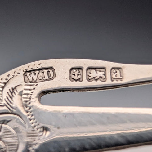 1900年英國古董小叉,珍珠母貝手柄,純銀叉刃,威廉‧德文波特