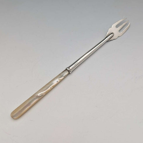 1922 British Antique Small Fork with Mother-of-Pearl Handle and Pure Silver Blade, Adie & Lovekin Ltd