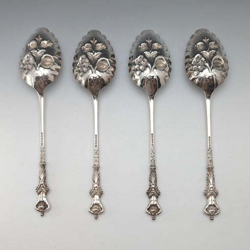 Set of 4 late 19th century British antique silver plate berry spoons by William Howe