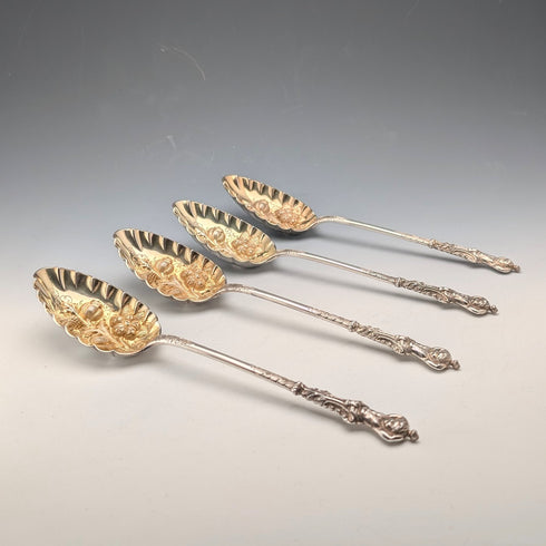Set of 4 late 19th century British antique silver plate berry spoons by William Howe