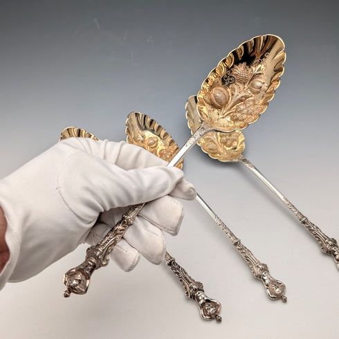 Set of 4 late 19th century British antique silver plate berry spoons by William Howe