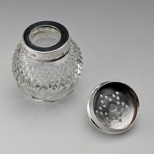 1924年 英国アンティーク 純銀&カットガラス 調味料入れセット James Dixon&Sons