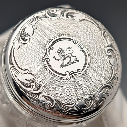 1898 British Antique Silver Lid Mini Cut Glass Jar Pair, Hilliard & Thomason