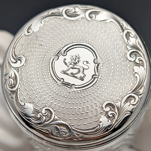1898 British Antique Silver Lid Mini Cut Glass Jar Pair, Hilliard & Thomason