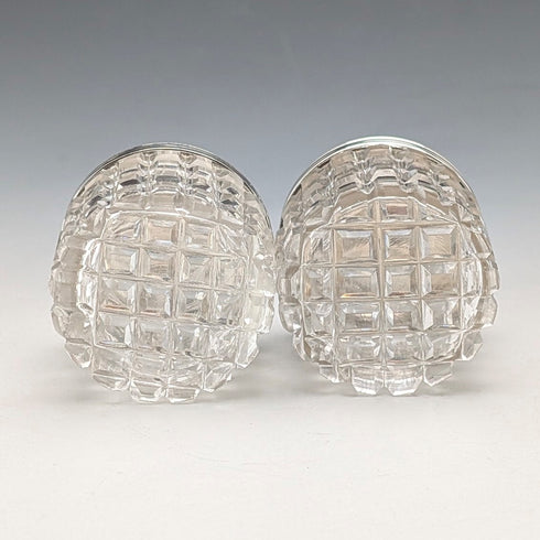 1898 British Antique Silver Lid Mini Cut Glass Jar Pair, Hilliard & Thomason