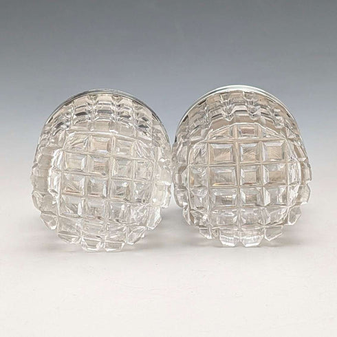 1898 British Antique Silver Lid Mini Cut Glass Jar Pair, Hilliard & Thomason