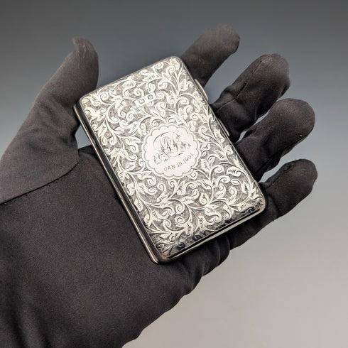 1886年 英国アンティーク 純銀製 両開き型 小型カードケース 64g William Oliver